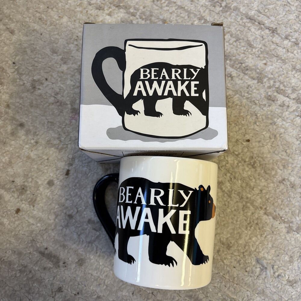 Bearly Awake Little Blue House  By Hatley 10 oz Mug Ceramic Ivory Brown New Box
